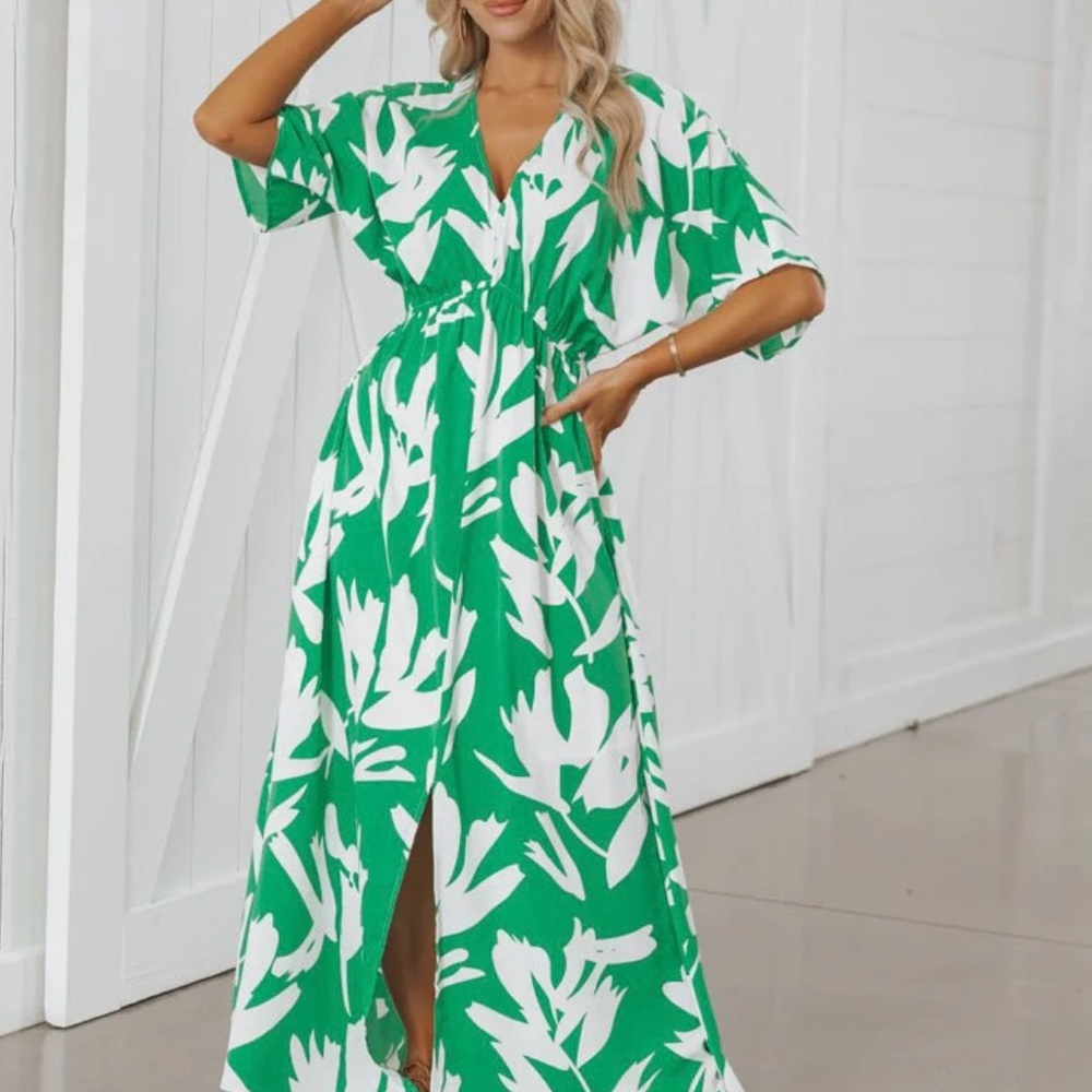Large Green/White Maxi Dress